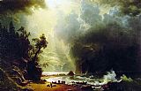 Rocky Coast Paintings - Puget Sound on the Pacific Coast by Albert Bierstadt